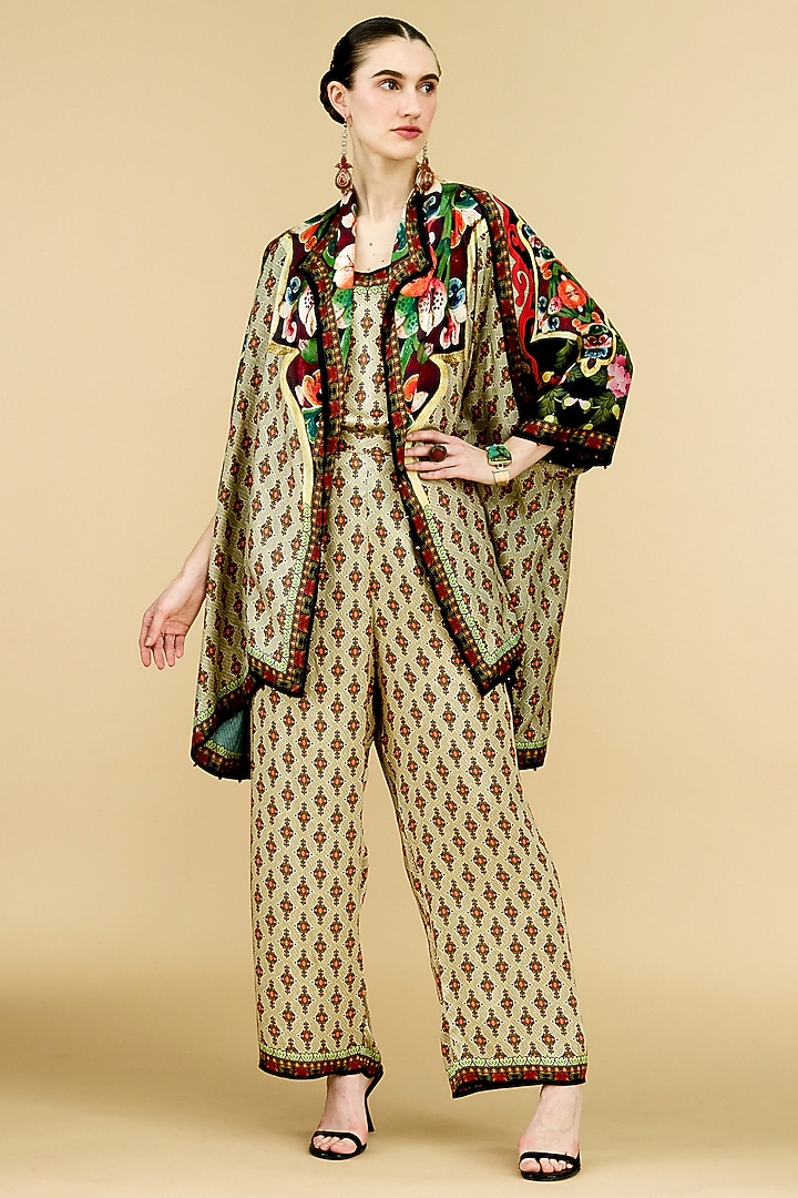 Beige Modal Satin Printed Reversible Jacket by Rajdeep Ranawat at Pernia's Pop Up Shop