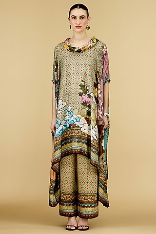 Taupe Silk Printed Tunic by Rajdeep Ranawat