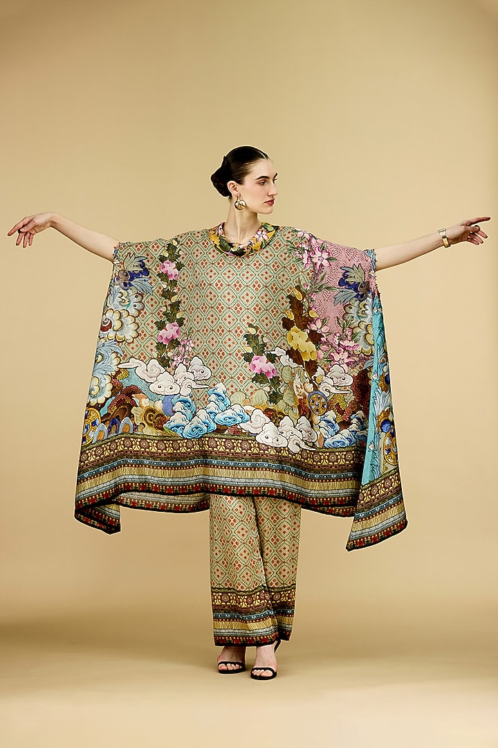 Taupe Silk Printed Tunic by Rajdeep Ranawat at Pernia's Pop Up Shop