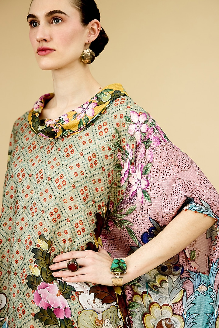 Taupe Silk Printed Tunic by Rajdeep Ranawat at Pernia's Pop Up Shop