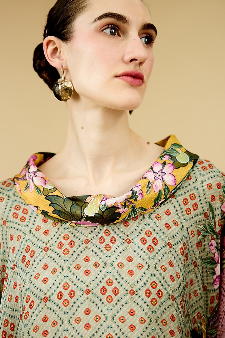 Taupe Silk Printed Tunic by Rajdeep Ranawat at Pernia's Pop Up Shop