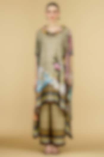 Taupe Modal Satin Printed Pants by Rajdeep Ranawat at Pernia's Pop Up Shop