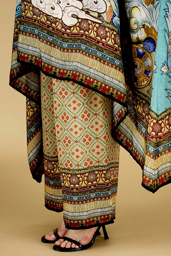 Taupe Modal Satin Printed Pants by Rajdeep Ranawat at Pernia's Pop Up Shop