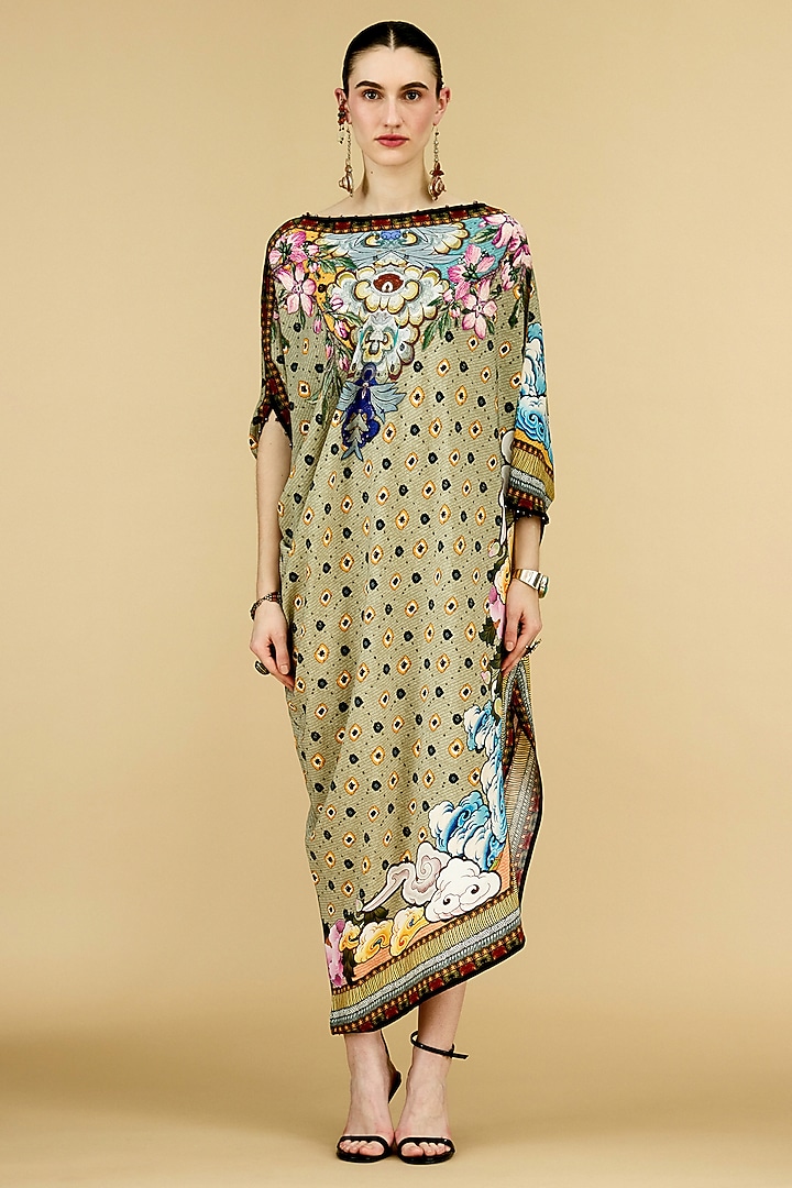 Taupe Crepe Printed Tunic by Rajdeep Ranawat at Pernia's Pop Up Shop