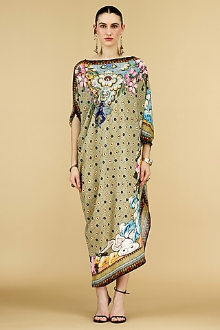 Taupe Crepe Printed Tunic by Rajdeep Ranawat