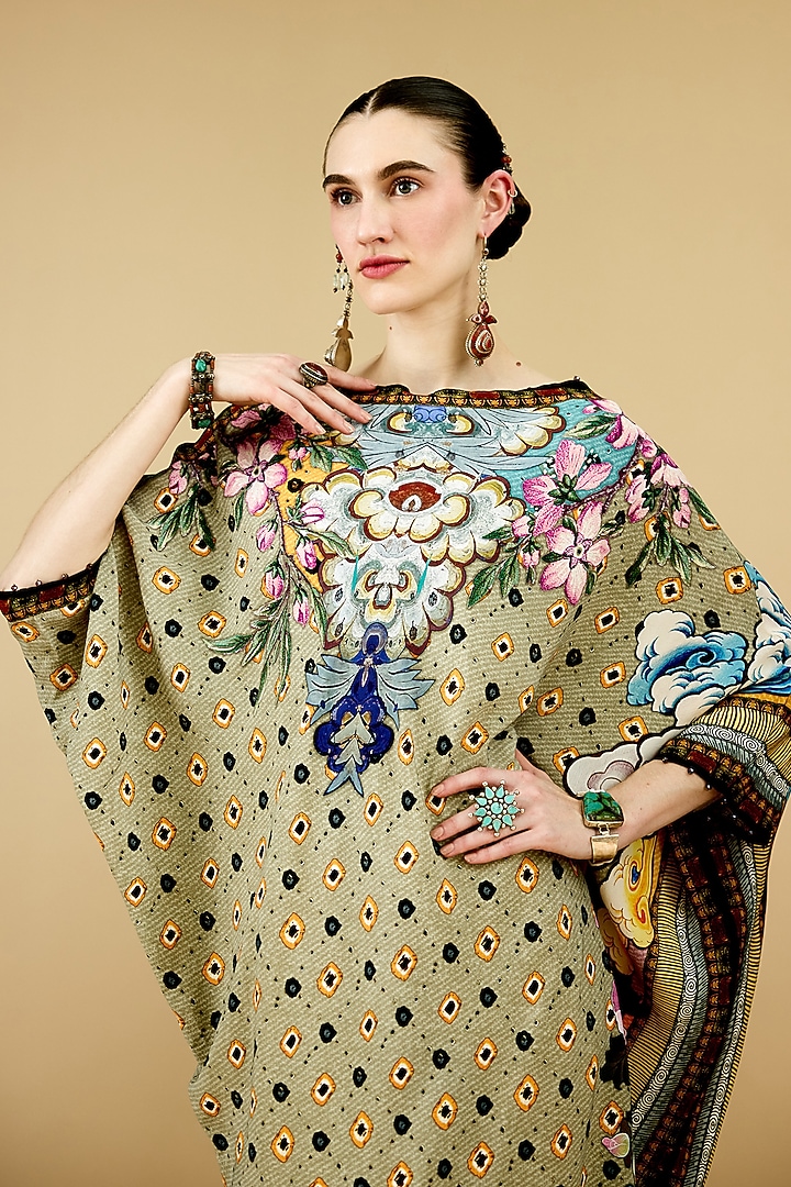 Taupe Crepe Printed Tunic by Rajdeep Ranawat at Pernia's Pop Up Shop
