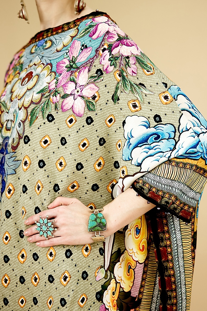 Taupe Crepe Printed Tunic by Rajdeep Ranawat at Pernia's Pop Up Shop