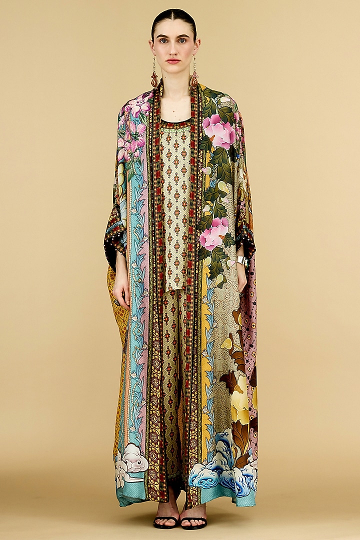 Multi-Colored Silk Printed Kimono Jacket by Rajdeep Ranawat at Pernia's Pop Up Shop