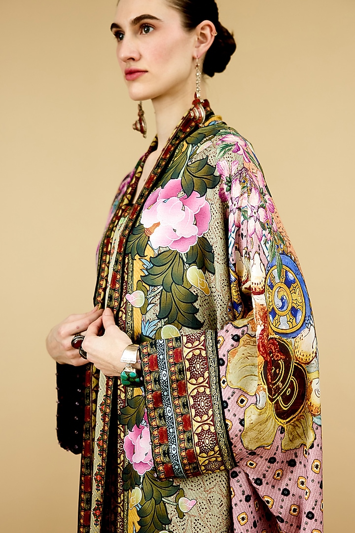 Multi-Colored Silk Printed Kimono Jacket by Rajdeep Ranawat at Pernia's Pop Up Shop