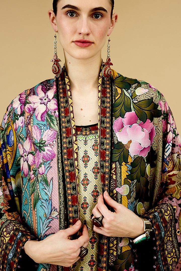 Multi-Colored Silk Printed Kimono Jacket by Rajdeep Ranawat at Pernia's Pop Up Shop