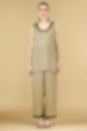 Beige Modal Satin Printed Tunic by Rajdeep Ranawat at Pernia's Pop Up Shop
