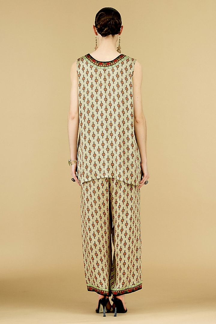 Beige Modal Satin Printed Tunic by Rajdeep Ranawat at Pernia's Pop Up Shop