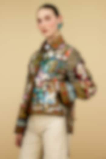 Black Cotton Poplin Printed Buttoned Jacket by Rajdeep Ranawat at Pernia's Pop Up Shop
