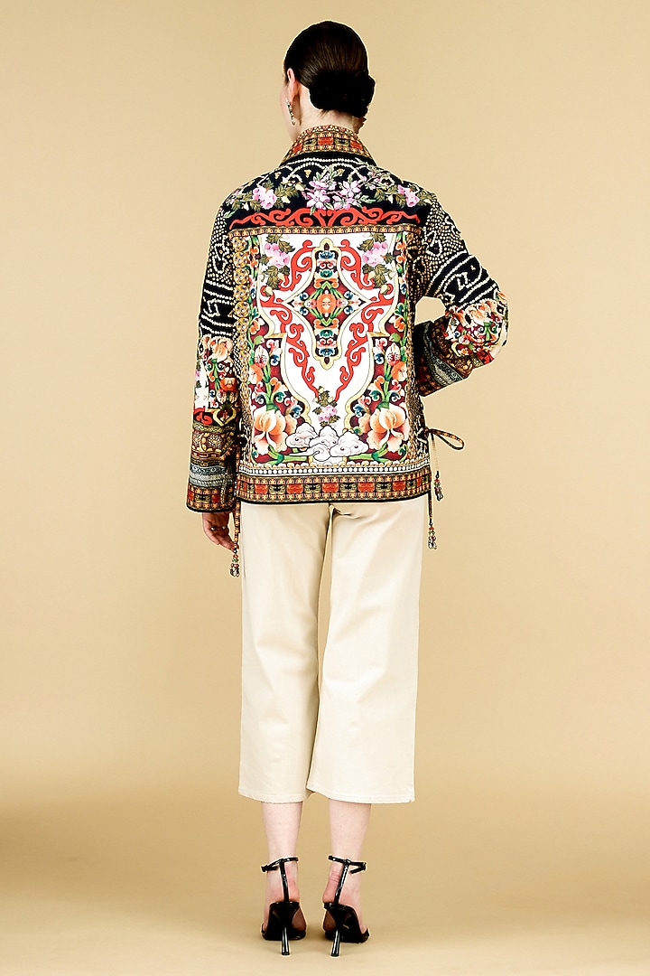 Black Cotton Poplin Printed Buttoned Jacket by Rajdeep Ranawat at Pernia's Pop Up Shop