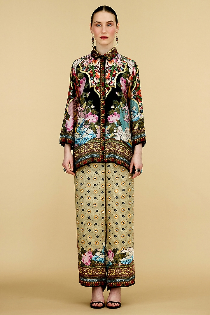 Black Silk Printed Shirt by Rajdeep Ranawat at Pernia's Pop Up Shop