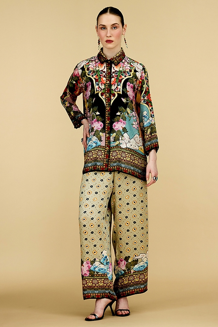 Black Silk Printed Shirt by Rajdeep Ranawat at Pernia's Pop Up Shop
