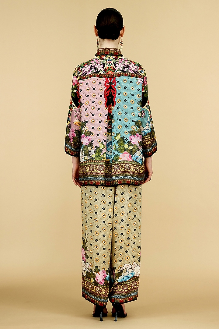 Black Modal Satin Printed Pants by Rajdeep Ranawat at Pernia's Pop Up Shop