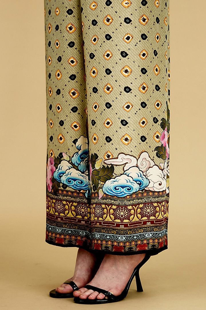 Black Modal Satin Printed Pants by Rajdeep Ranawat at Pernia's Pop Up Shop