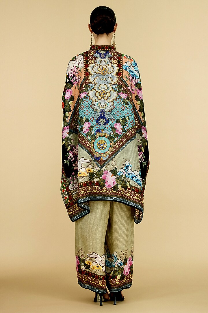 Taupe & Aqua Modal Satin Printed Pants by Rajdeep Ranawat at Pernia's Pop Up Shop