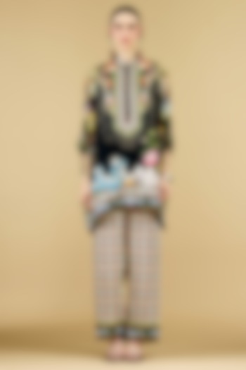 Black Silk Printed Tunic by Rajdeep Ranawat at Pernia's Pop Up Shop