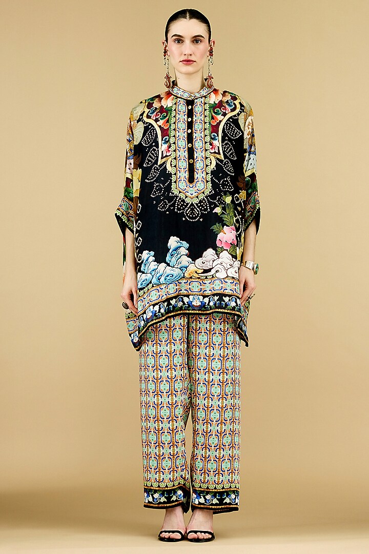 Black Silk Printed Tunic by Rajdeep Ranawat at Pernia's Pop Up Shop