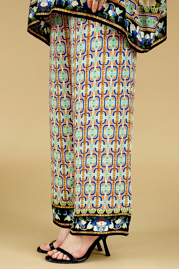 Black Modal Satin Printed Pants by Rajdeep Ranawat at Pernia's Pop Up Shop