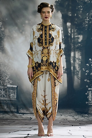 Black & Gold Silk Printed Tunic by Rajdeep Ranawat