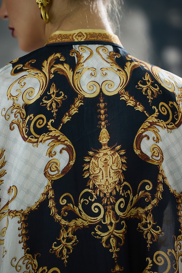 Black & Gold Silk Printed Tunic by Rajdeep Ranawat at Pernia's Pop Up Shop