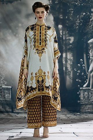 Black & Gold Silk Printed Tunic by Rajdeep Ranawat