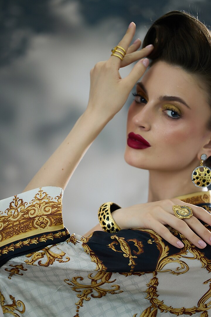 Black & Gold Silk Printed Tunic by Rajdeep Ranawat at Pernia's Pop Up Shop