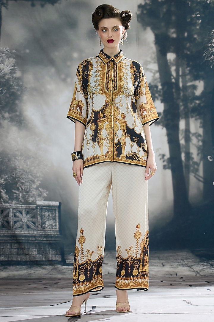 Black & Gold Silk Printed Top by Rajdeep Ranawat at Pernia's Pop Up Shop