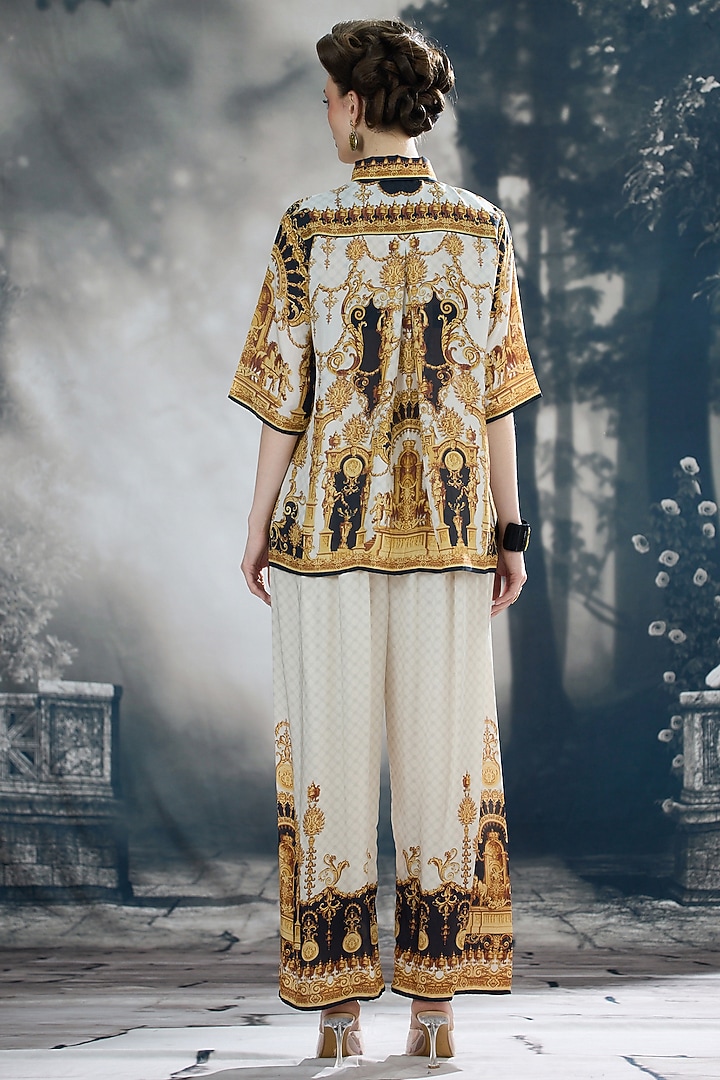 Black & Gold Silk Printed Top by Rajdeep Ranawat at Pernia's Pop Up Shop