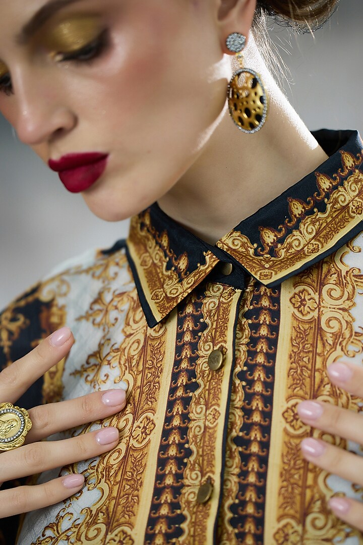Black & Gold Silk Printed Top by Rajdeep Ranawat at Pernia's Pop Up Shop