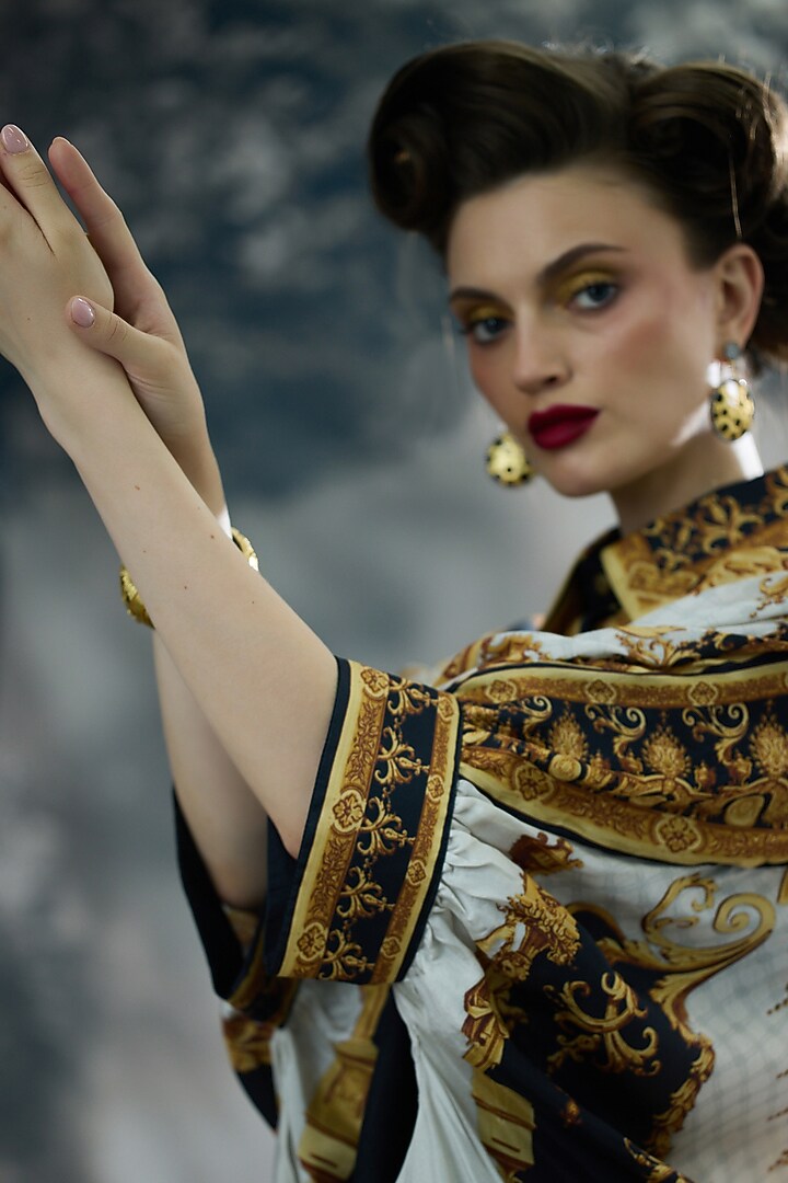 Black & Gold Silk Printed Shirt by Rajdeep Ranawat at Pernia's Pop Up Shop