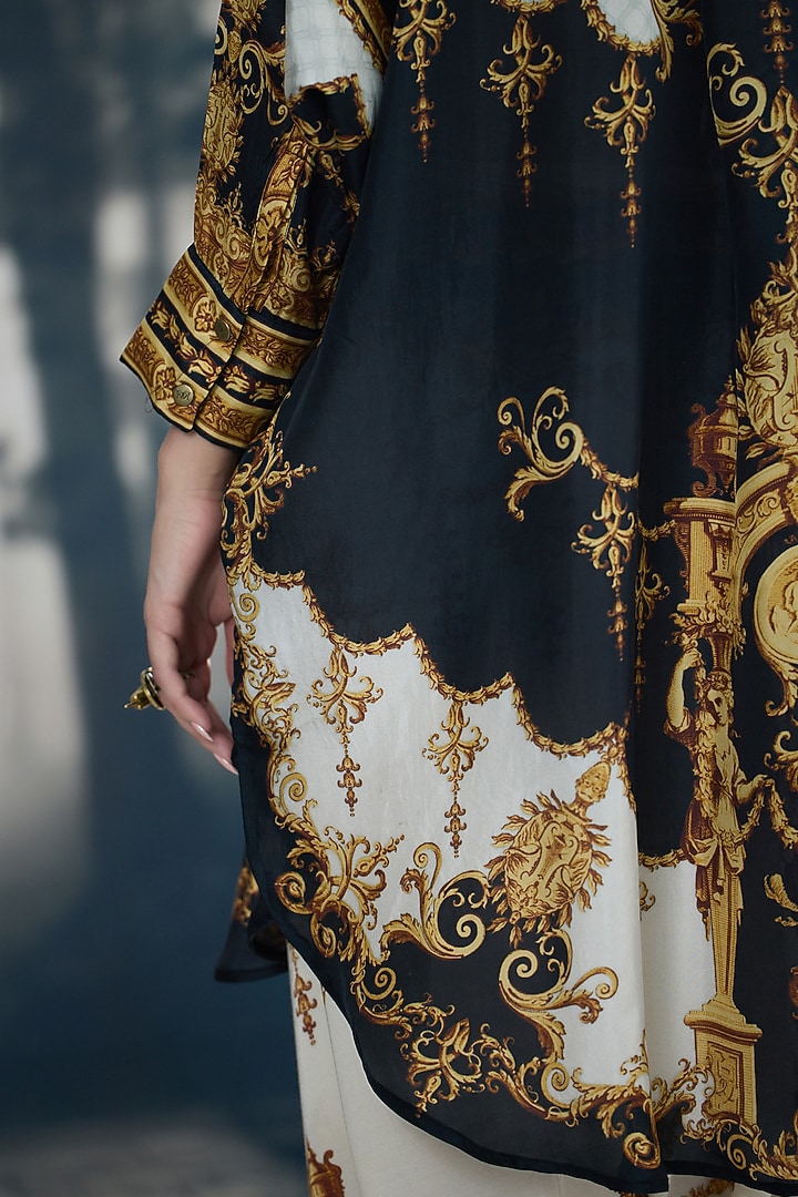 Black & Gold Silk Printed Tunic by Rajdeep Ranawat at Pernia's Pop Up Shop