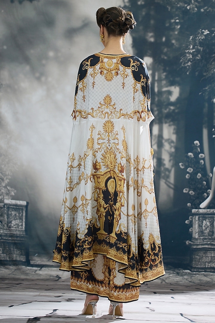 Black & Gold Silk Printed Cape by Rajdeep Ranawat at Pernia's Pop Up Shop