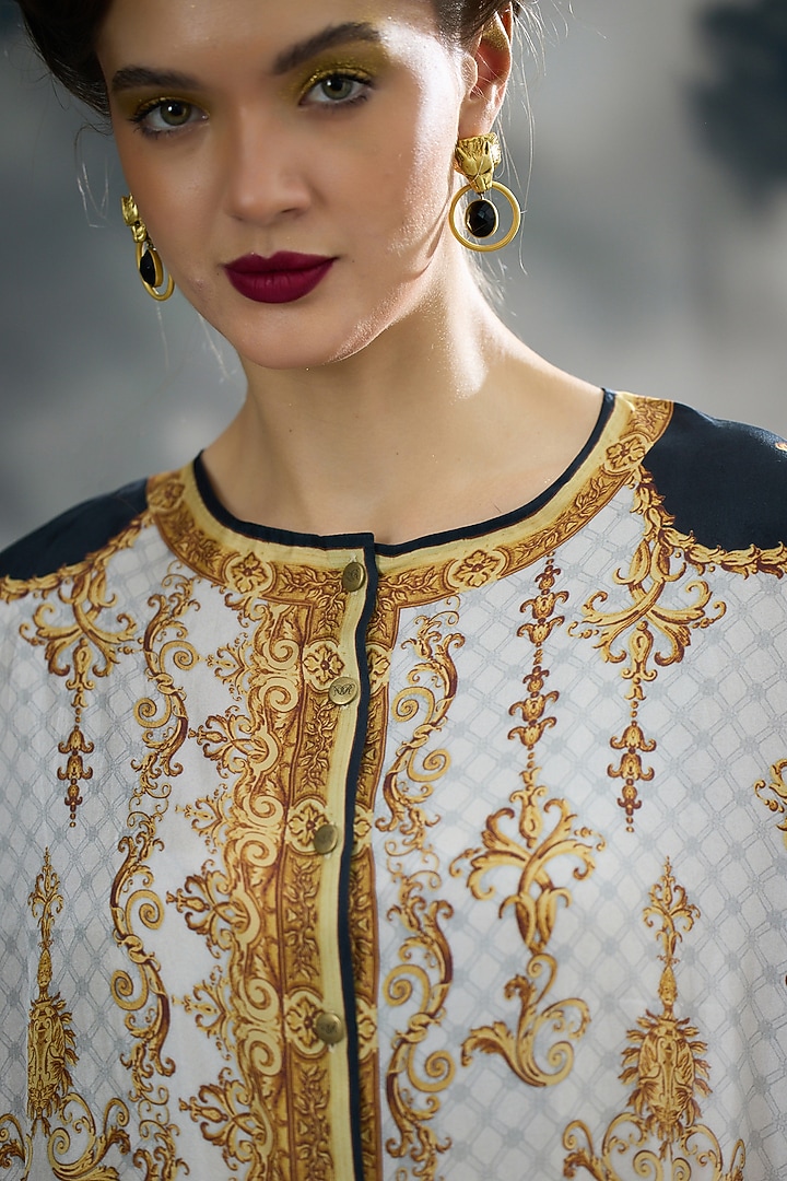 Black & Gold Silk Printed Cape by Rajdeep Ranawat at Pernia's Pop Up Shop