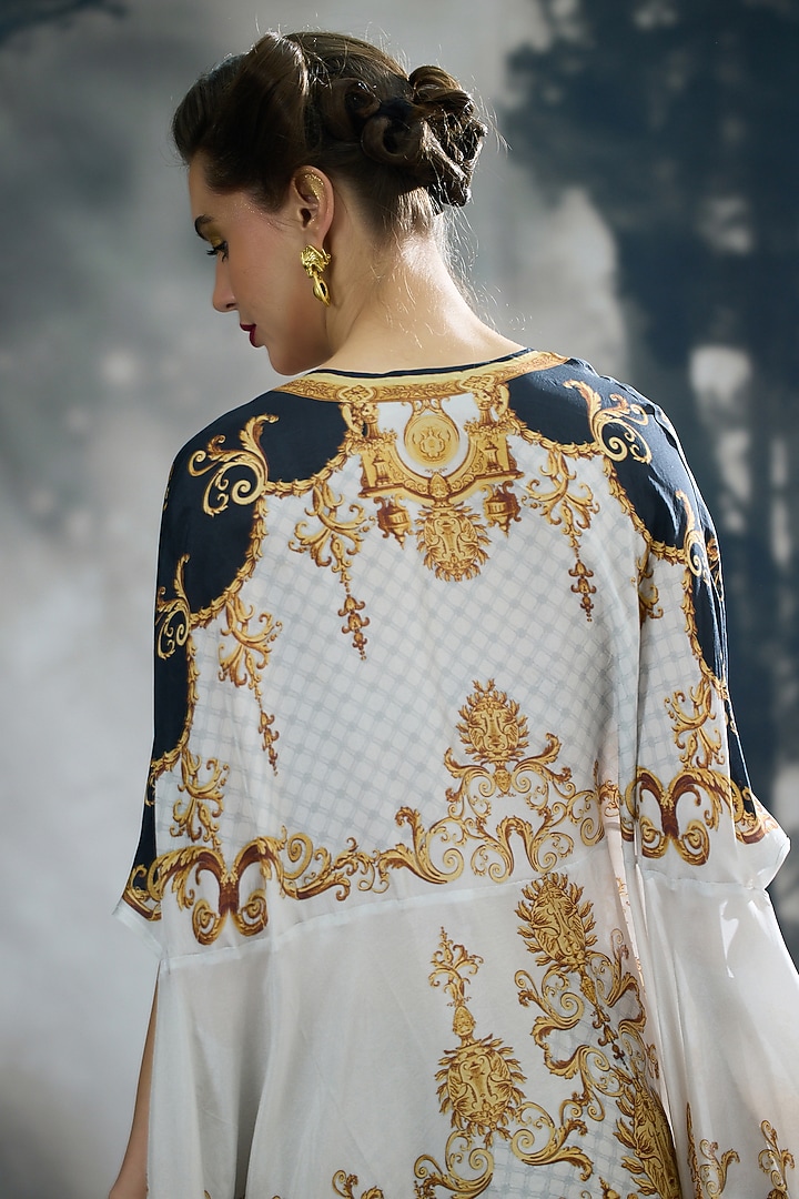 Black & Gold Silk Printed Cape by Rajdeep Ranawat at Pernia's Pop Up Shop