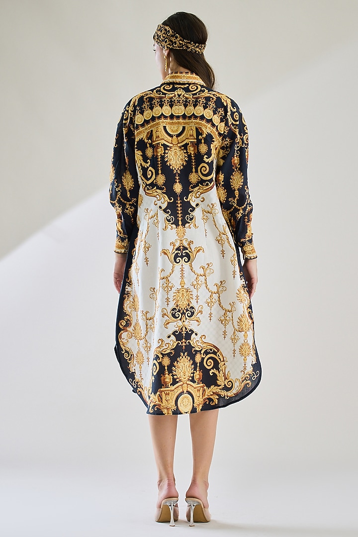 Black & Gold Cotton Linen Printed Shirt by Rajdeep Ranawat at Pernia's Pop Up Shop
