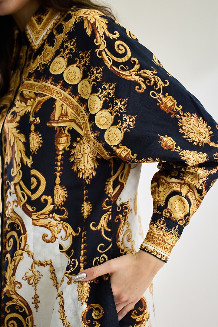 Black & Gold Cotton Linen Printed Shirt by Rajdeep Ranawat at Pernia's Pop Up Shop