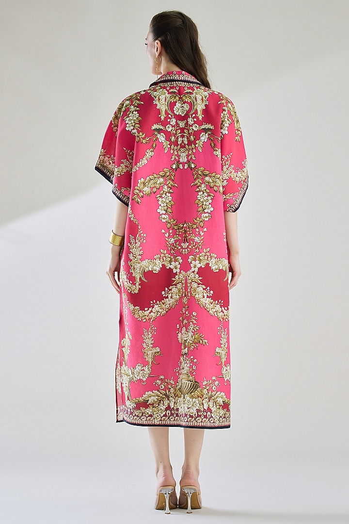 Fuchsia Cotton Linen Printed Kaftan by Rajdeep Ranawat at Pernia's Pop Up Shop