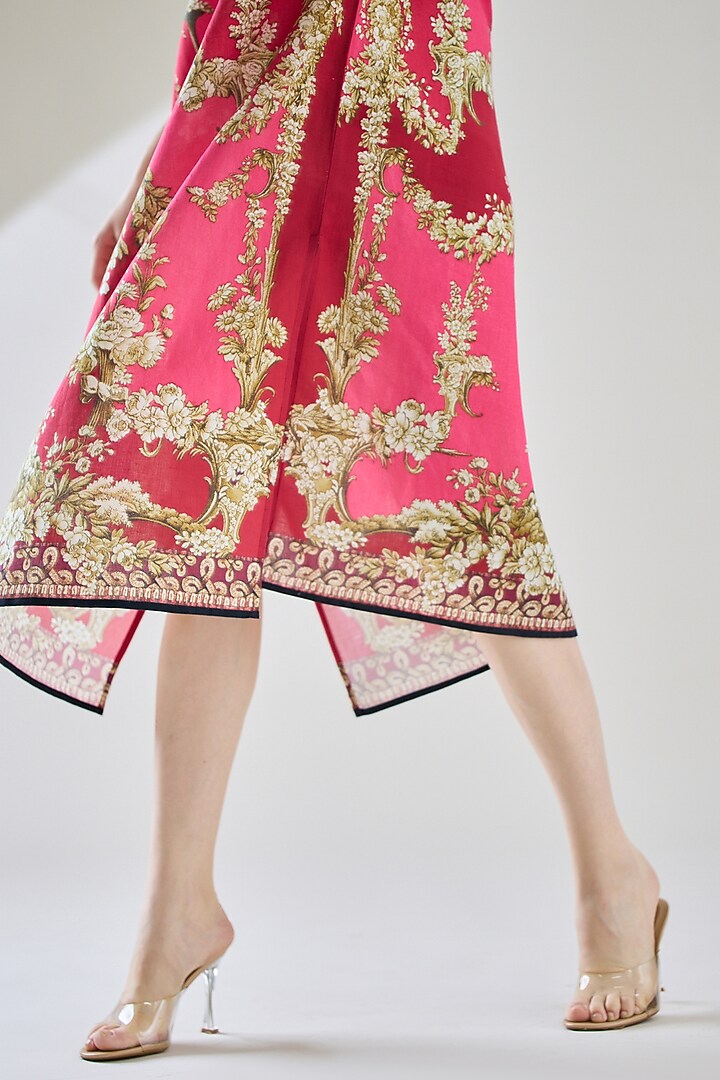 Fuchsia Cotton Linen Printed Kaftan by Rajdeep Ranawat at Pernia's Pop Up Shop
