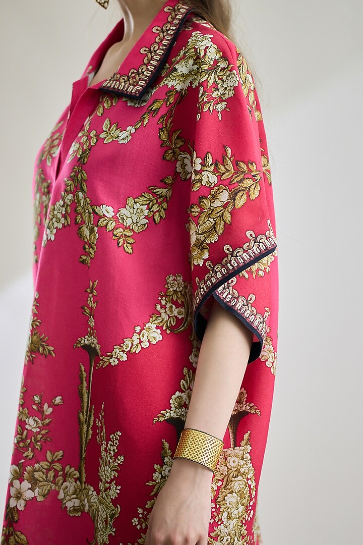 Fuchsia Cotton Linen Printed Kaftan by Rajdeep Ranawat at Pernia's Pop Up Shop