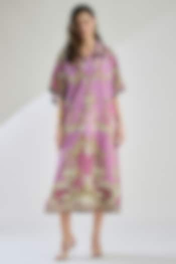 Lavender Cotton Linen Printed Kaftan by Rajdeep Ranawat at Pernia's Pop Up Shop