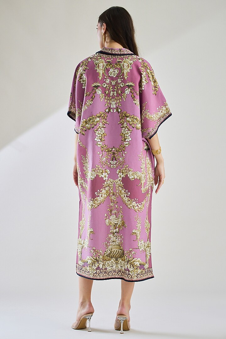 Lavender Cotton Linen Printed Kaftan by Rajdeep Ranawat at Pernia's Pop Up Shop