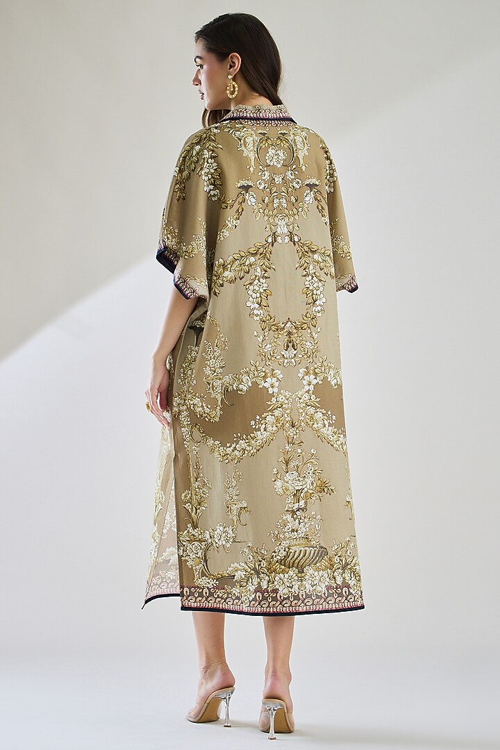 Taupe Cotton Linen Printed Kaftan by Rajdeep Ranawat at Pernia's Pop Up Shop