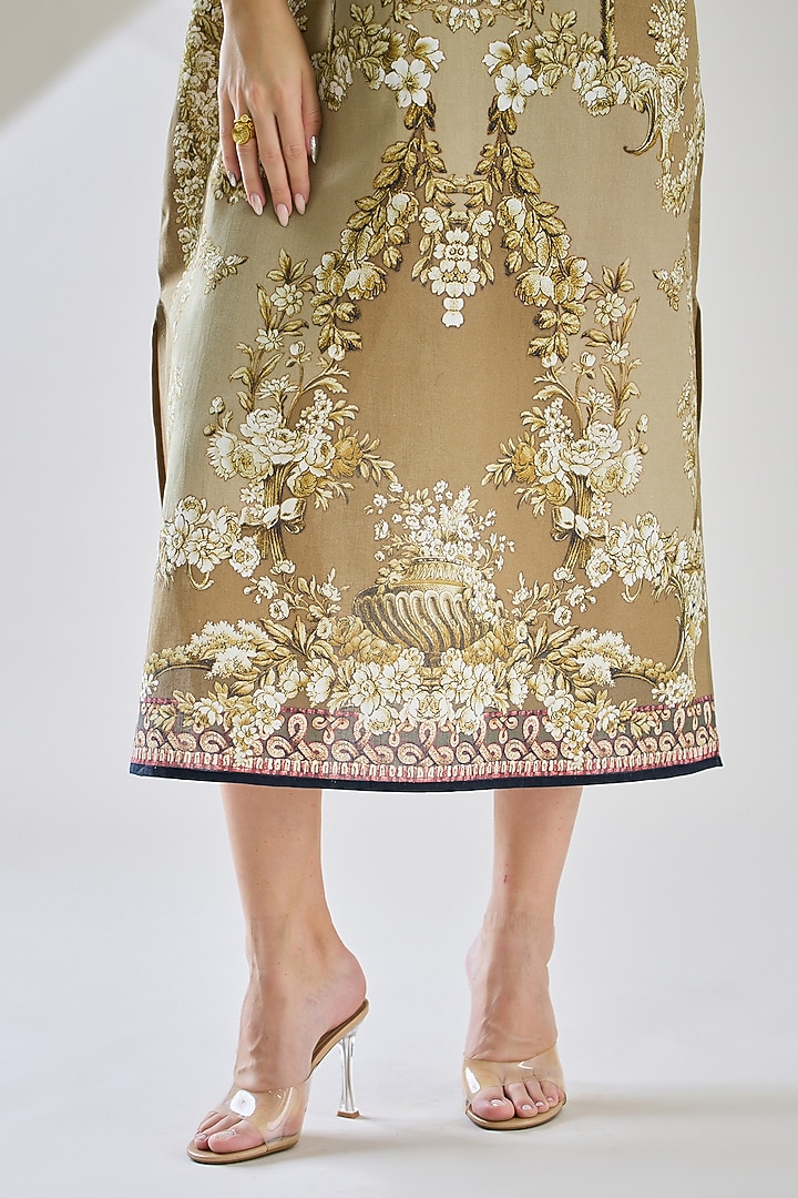Taupe Cotton Linen Printed Kaftan by Rajdeep Ranawat at Pernia's Pop Up Shop