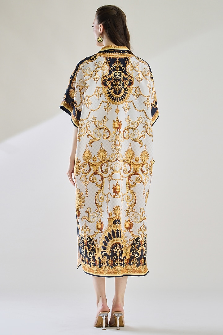 Black & Gold Cotton Linen Printed Kaftan by Rajdeep Ranawat at Pernia's Pop Up Shop