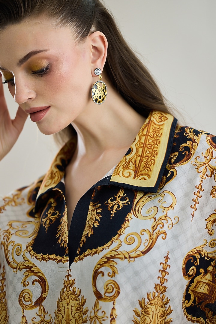 Black & Gold Cotton Linen Printed Kaftan by Rajdeep Ranawat at Pernia's Pop Up Shop