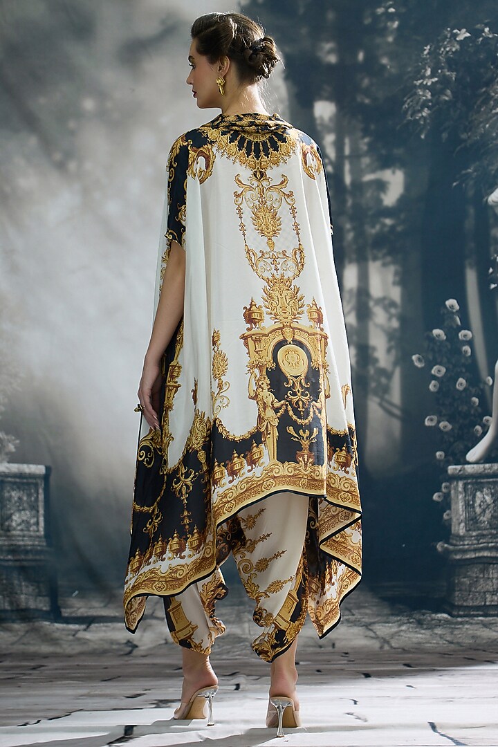 Black & Gold Silk Printed Draped Tunic by Rajdeep Ranawat at Pernia's Pop Up Shop